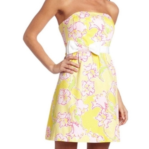 Lilly Pulitzer Amberly Starfruit Yellow Strapless Dress Size 10 - Picture 10 of 10